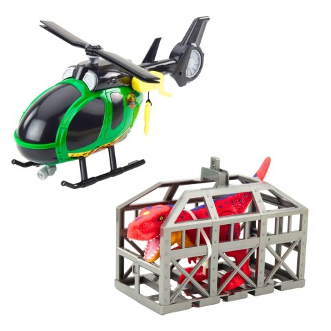 CIĘŻARÓWKA LAWETA ZESTAW RATOWNICZY HELIKOPTER DINOZAUR ŚWIATŁA DŹWIĘKI