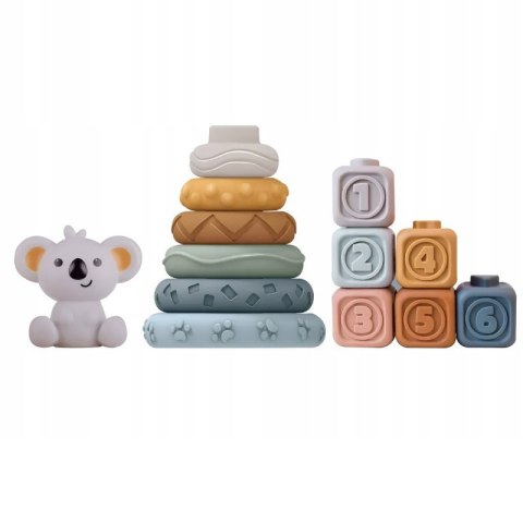 MIĘKKIE GUMOWE KLOCKI SENSORYCZNE DLA DZIECI ZESTAW 3W1 MIŚ ROZWOJOWE