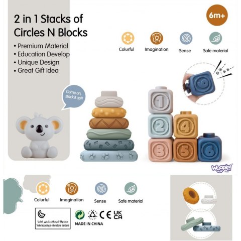 MIĘKKIE GUMOWE KLOCKI SENSORYCZNE DLA DZIECI ZESTAW 3W1 MIŚ ROZWOJOWE