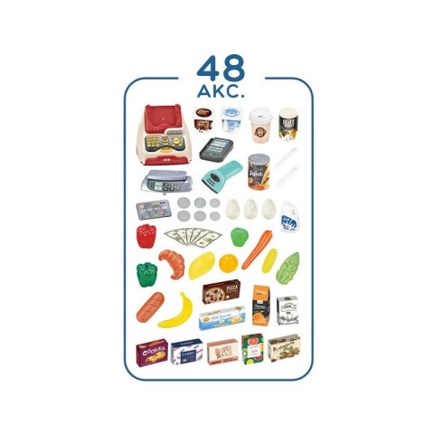 DUŻY SKLEP SUPERMARKET DLA DZIECI WÓZEK KASA SKLEPOWA SKANER ZESTAW 48EL.