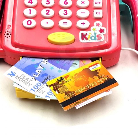 KASA SKLEPOWA DLA DZIECI KALKULATOR SKANER AKCESORIA PIENIĄDZE KARTY DŹWIĘK