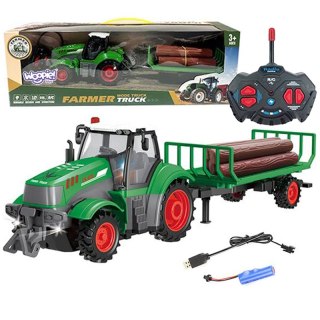 TRAKTOR Z PRZYCZEPĄ NA PILOTA STEROWANY RC SKALA 1:24 ŚWIATŁA LED KOGUT
