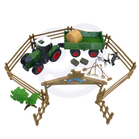 ZESTAW MINI FARMA TRAKTOR ZWIERZĘTA OSADA ROLNIK 1:24 POJAZD DLA DZIECI