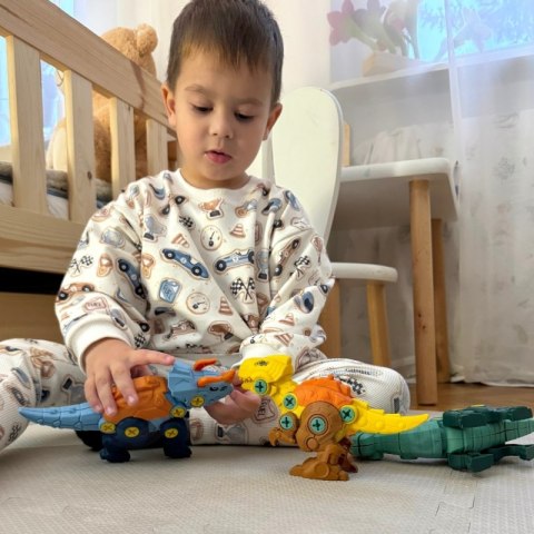 ZESTAW DINOZAURY DO SKRĘCANIA 3 SZT. KONSTRUKCYJNY W PUDEŁKU WIERTARKA