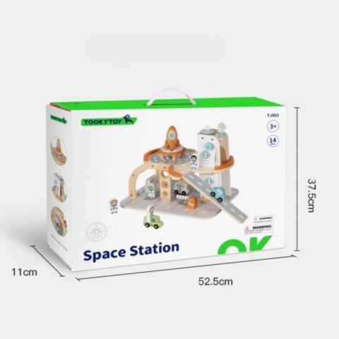 TOOKY TOY Drewniany Kosmiczny Parking Stacja Kosmiczna