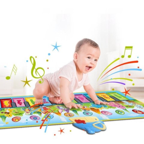 MATA MUZYCZNA XXL DINUSIE 2W1 PIANINKO DLA DZIECI MELODIE 110CM INTERAKTYWNA