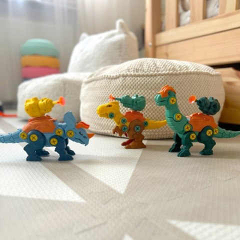 ZESTAW DINOZAURY DO SKRĘCANIA 3 SZT. KONSTRUKCYJNY W PUDEŁKU WIERTARKA