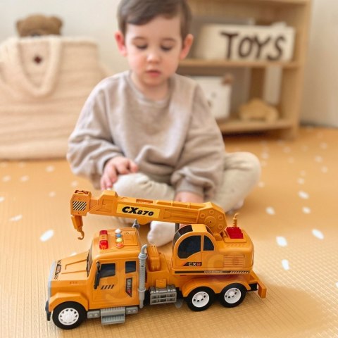 INTERAKTYWNY DŹWIG Z RUCHOMYM HAKIEM CIĘŻARÓWKA 1:14 POJAZD ŚWIATŁA DŹWIĘKI