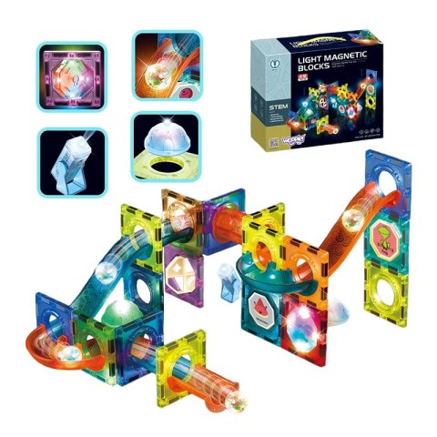 WOOPIE Klocki Magnetyczne Tor Kulkowy Świetlny Kulodrom 49 el.