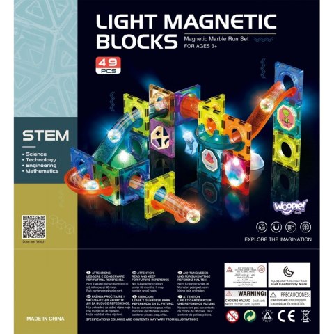 WOOPIE Klocki Magnetyczne Tor Kulkowy Świetlny Kulodrom 49 el.