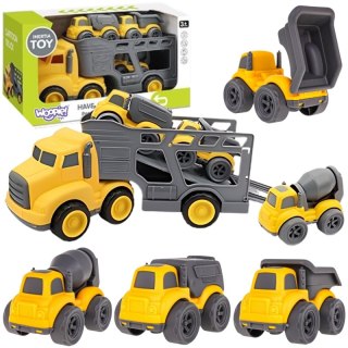 LAWETA ZESTAW 4W1 POJAZDY BUDOWLANE DLA DZIECI ZESTAW POJAZDÓW CIĘŻARÓWKA