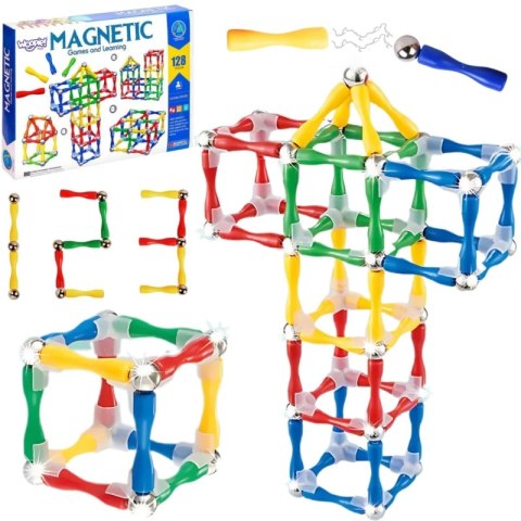 KLOCKI MAGNETYCZNE KONSTRUKCYJNE 3D 128 EL. XXL EDUKACYJNE KREATYWNE TRWAŁE