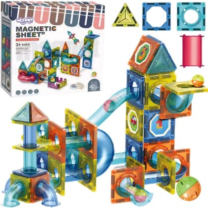 WOOPIE Klocki Magnetyczne Konstrukcyjne 3D Zestaw Edukacyjny Tor Kulkowy 42 el.
