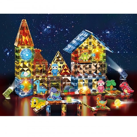 WOOPIE Klocki Magnetyczne Konstrukcyjne Świecące 3D Park Dinozaurów 124el.