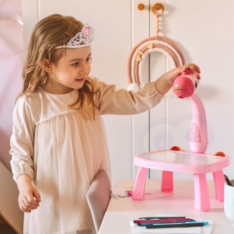 TABLICA DO RYSOWANIA PROJEKTOR RÓŻOWA ŻYRAFA FLAMASTRY KREATYWNE KOLOROWE