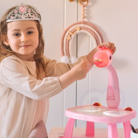 TABLICA DO RYSOWANIA PROJEKTOR RÓŻOWA ŻYRAFA FLAMASTRY KREATYWNE KOLOROWE