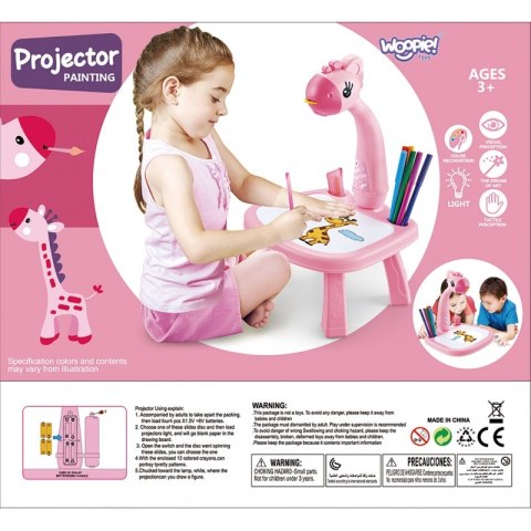 TABLICA DO RYSOWANIA PROJEKTOR RÓŻOWA ŻYRAFA FLAMASTRY KREATYWNE KOLOROWE