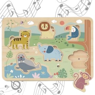 DREWNIANA INTERAKTYWNA UKŁADANKA ZWIERZĄTKA EDUKACYJNE ROZWOJOWE MOTORYCZNE