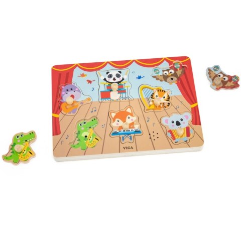 UKŁADANKA DŹWIĘKOWA DOPASUJ MUZYKUJĄCE ZWIERZĘTA EDUKACYJNE DREWNIANE