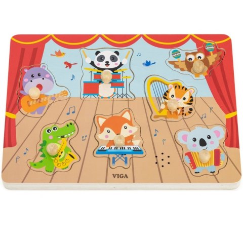 UKŁADANKA DŹWIĘKOWA DOPASUJ MUZYKUJĄCE ZWIERZĘTA EDUKACYJNE DREWNIANE
