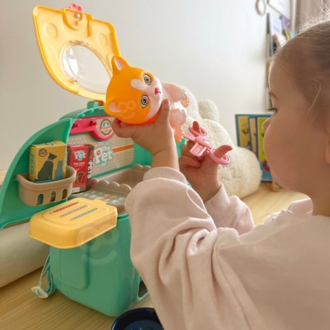 KOTEK PRZENOŚNY SALON PIĘKNOŚCI 2W1 W PLECAKU TRANSPORTER DLA DZIECI ZABAWA