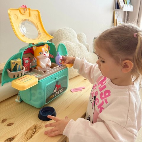 KOTEK PRZENOŚNY SALON PIĘKNOŚCI 2W1 W PLECAKU TRANSPORTER DLA DZIECI ZABAWA