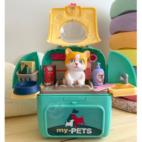 KOTEK PRZENOŚNY SALON PIĘKNOŚCI 2W1 W PLECAKU TRANSPORTER DLA DZIECI ZABAWA