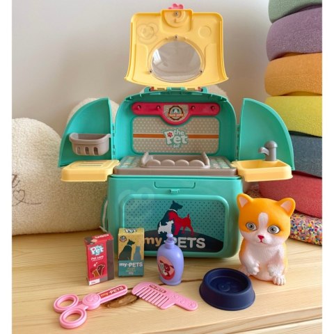 KOTEK PRZENOŚNY SALON PIĘKNOŚCI 2W1 W PLECAKU TRANSPORTER DLA DZIECI ZABAWA