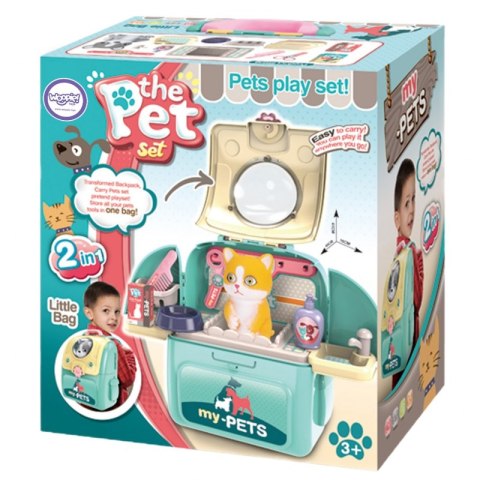 KOTEK PRZENOŚNY SALON PIĘKNOŚCI 2W1 W PLECAKU TRANSPORTER DLA DZIECI ZABAWA