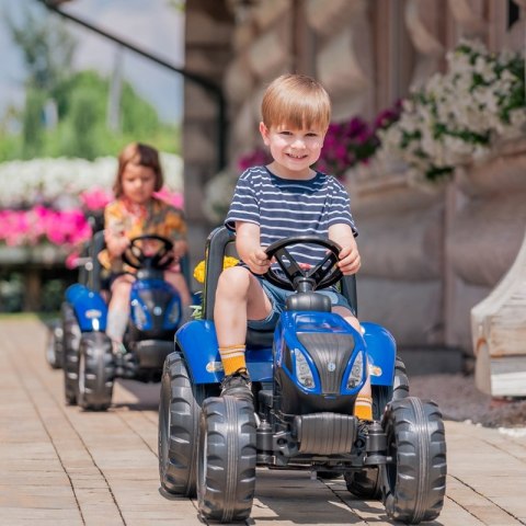 DUŻY TRAKTOR NA PEDAŁY FALK NEW HOLLAND Z PRZYCZEPĄ DLA DZIECI 3-7 LAT 50KG
