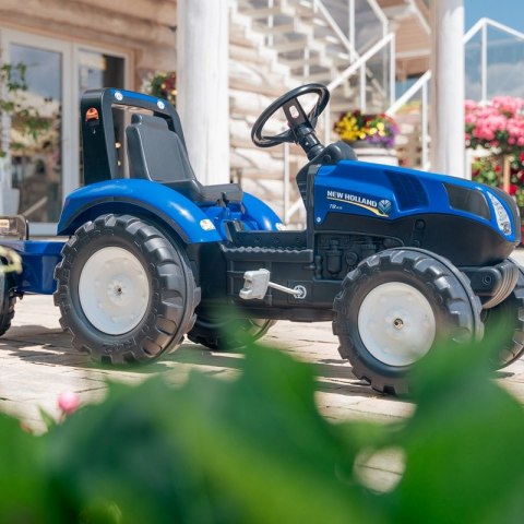 DUŻY TRAKTOR NA PEDAŁY FALK NEW HOLLAND Z PRZYCZEPĄ DLA DZIECI 3-7 LAT 50KG