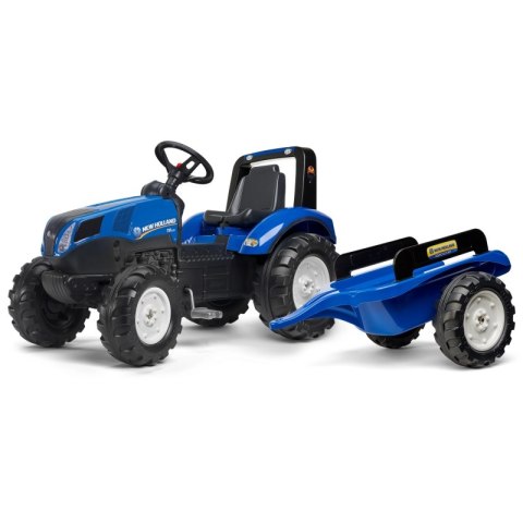 DUŻY TRAKTOR NA PEDAŁY FALK NEW HOLLAND Z PRZYCZEPĄ DLA DZIECI 3-7 LAT 50KG