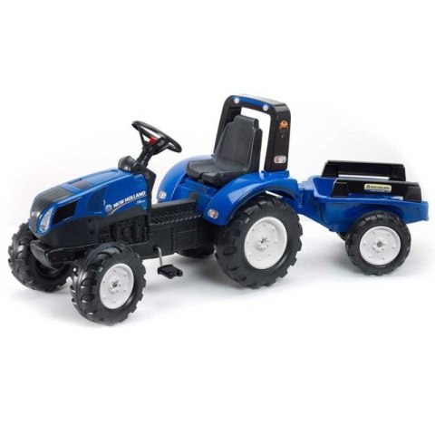 DUŻY TRAKTOR NA PEDAŁY FALK NEW HOLLAND Z PRZYCZEPĄ DLA DZIECI 3-7 LAT 50KG