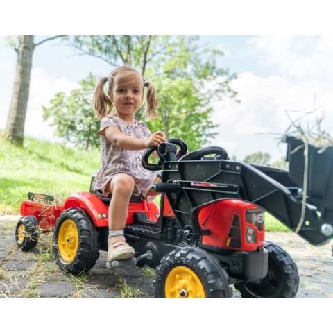 FALK Traktorek Supercharger Czerwony Otwierana Maska z Przyczepką + Łyżka Od 2 Lat