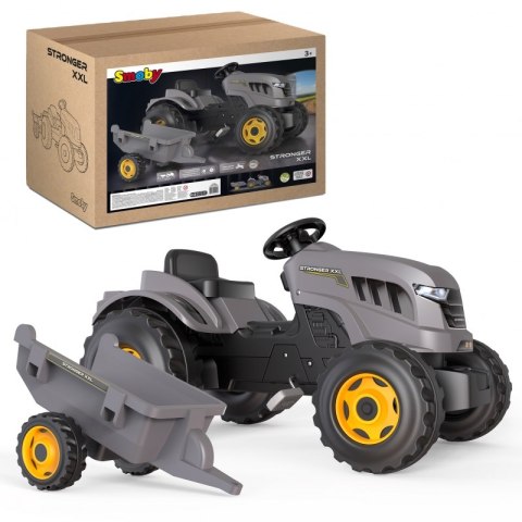 SMOBY Traktor XXL Szary na Pedały z Przyczepką