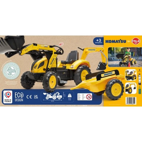 TRAKTOR NA PEDAŁY DLA DZIECI 3-6 LAT DO 50KG FALK KOMATSU ŁYŻKA PRZYCZEPKA
