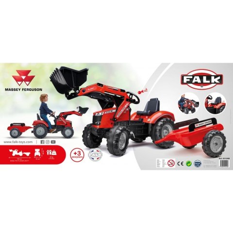 TRAKTOR NA PEDAŁY DLA DZIECI 3-6 LAT DO 50KG FALK MASSEY FERGUSON PRZYCZEPA KLAKSON ŁAŃCUCH