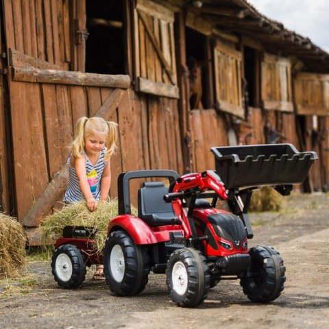 TRAKTOR NA PEDAŁY DLA DZIECI 3-6 LAT DO 50KG FALK VALTRA PRZYCZEPA ŁYŻKA KLAKSON