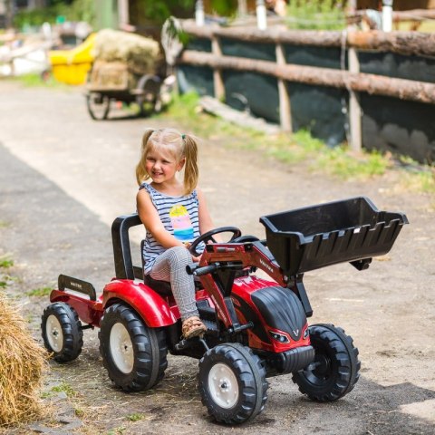TRAKTOR NA PEDAŁY DLA DZIECI 3-6 LAT DO 50KG FALK VALTRA PRZYCZEPA ŁYŻKA KLAKSON