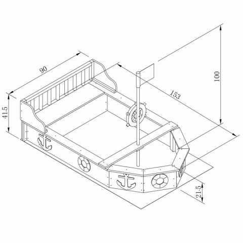 AXI Drewniana Piaskownica Statek Piracki Doris ze Schowkiem + Pokrowiec 153 cm