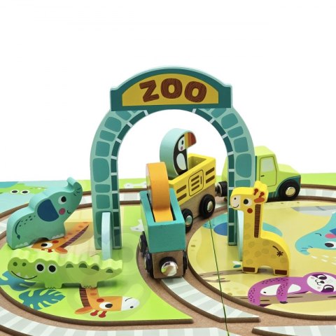 DREWNIANY POCIĄG KOLEJKA ZOO CIUCHCIA NA MAGNES TOR W WALIZCE DLA DZIECI