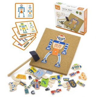 DREWNIANA PRZYBIJANKA ROBOTY 45 ELEMENTÓW MONTESSORI KREATYWNE KOLOROWE