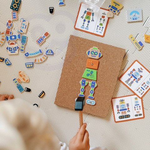DREWNIANA PRZYBIJANKA ROBOTY 45 ELEMENTÓW MONTESSORI KREATYWNE KOLOROWE