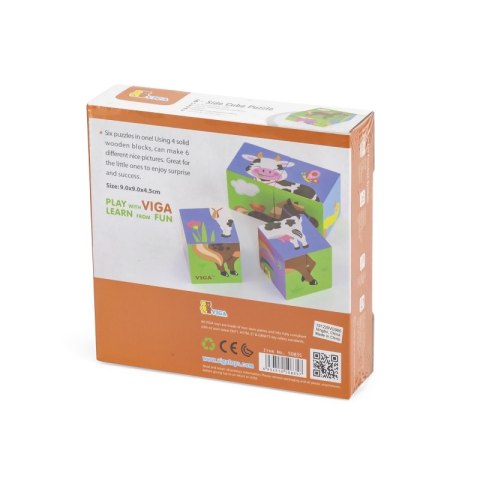 VIGA Drewniana Układanka Puzzle Farma 4 klocki