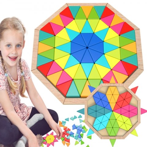 UKŁADANKA PUZZLE OŚMIOKĄTNE DREWNIANE MOZAIKA EDUKACYJNA 73EL. KREATYWNE TRWAŁE