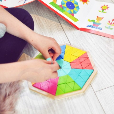 UKŁADANKA PUZZLE OŚMIOKĄTNE DREWNIANE MOZAIKA EDUKACYJNA 73EL. KREATYWNE TRWAŁE