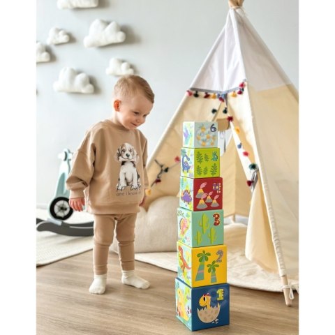 TOOKY TOY Drewniane Klocki Układanka Edukacyjna + 6 Figurek do zabawy 12 el.