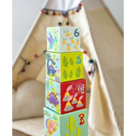 TOOKY TOY Drewniane Klocki Układanka Edukacyjna + 6 Figurek do zabawy 12 el.