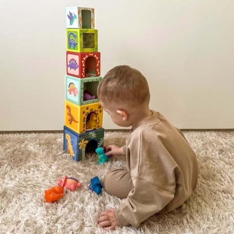 TOOKY TOY Drewniane Klocki Układanka Edukacyjna + 6 Figurek do zabawy 12 el.