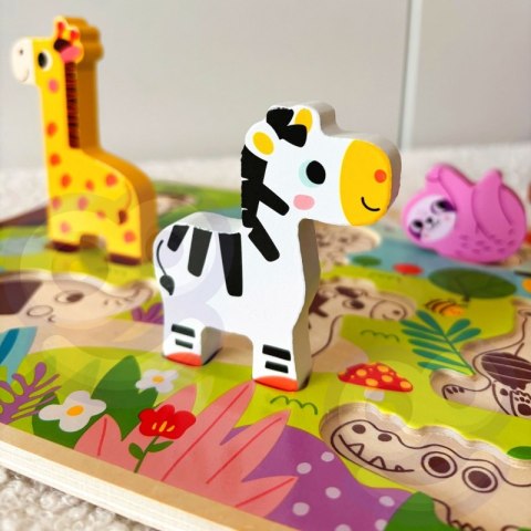 TOOKY TOY Drewniane Puzzle Montessori Zwierzątka ZOO Safari Dopasuj Kształty